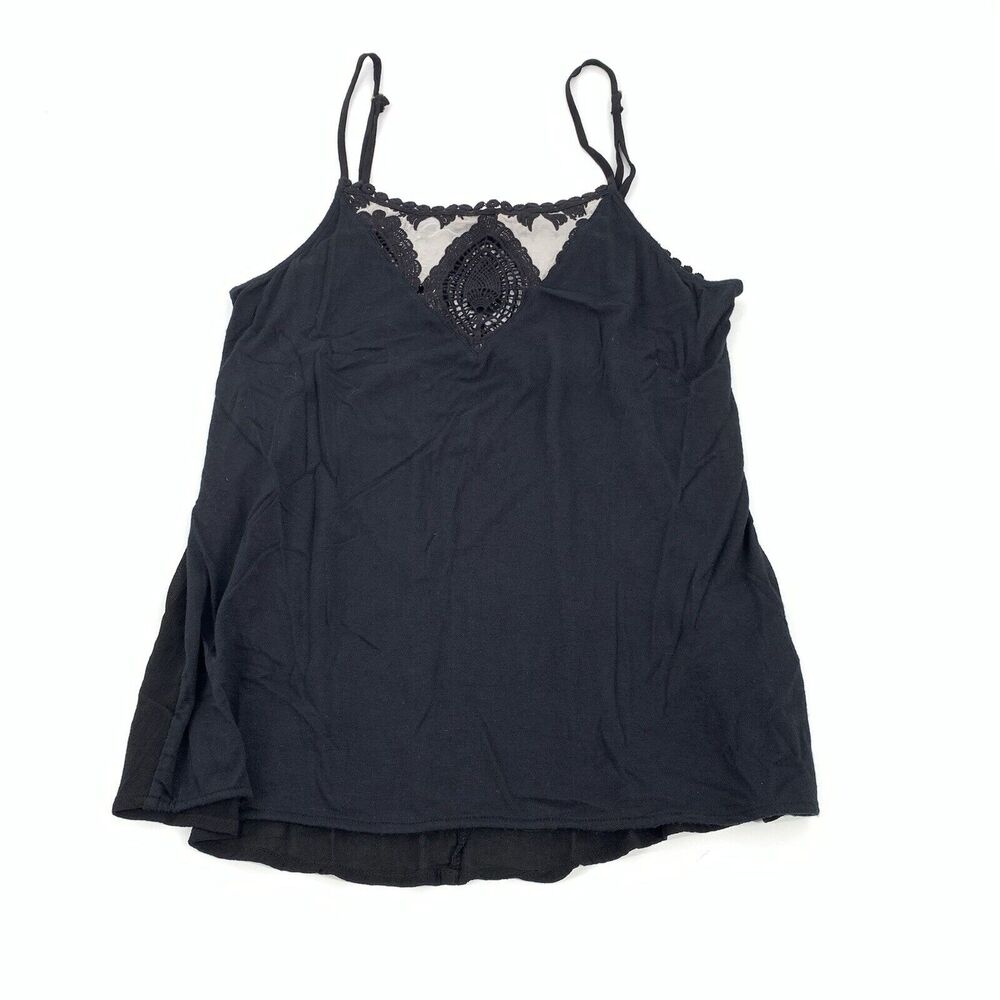 Language Crochet Mesh Neck Camisole Size Medium Womens Black Cream Cami M